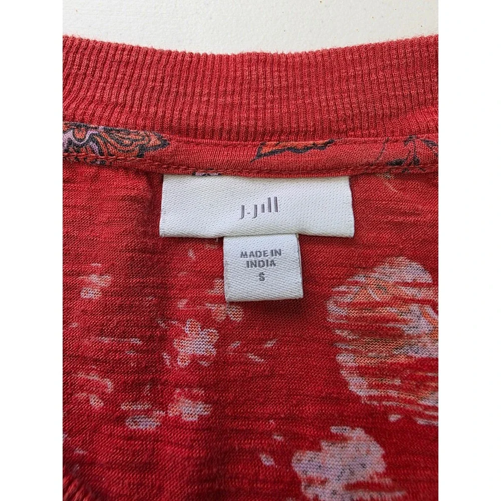 J. Jill Red Floral Henley Tank Cotton Tencel Modal Slub Knit Sleeveless Small - Picture 3 of 7